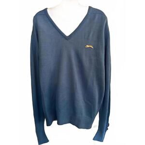 Vintage Slazenger V-Neck Sweater Sky Blue Logo Men L